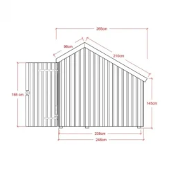 Berging met dubbele deur 5,7 m2 onbehandeld 248 x 229 x 250 cm