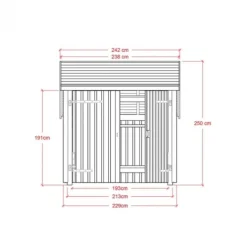 Berging met dubbele deur 5,7 m2 onbehandeld 248 x 229 x 250 cm