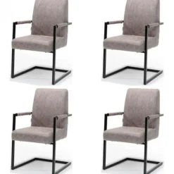 Bo Lundgren Eetkamerstoel - Sanne - Lederlook Soft Pebble - Met armleuning (4 stuks)