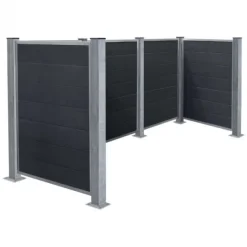 Containerscherm composiet - Futura antraciet met stalen palen met voet - 108 x 302 x 133 cm