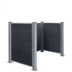 Containerscherm composiet - Futura antraciet met stalen palen met voet - 108 x 198 x 133 cm