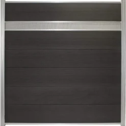 C-Wood Schutting composiet co-extrusie Como antraciet met blank aluminium kader en deco lamel rooster (180 x 190 cm)