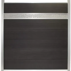 C-Wood Schutting composiet co-extrusie Como antraciet met blank aluminium kader en deco lamel cirkel (180 x 190 cm)