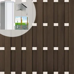 C-Wood Schutting set composiet Bari donkerbruin met blank aluminium frame (5,67 meter)