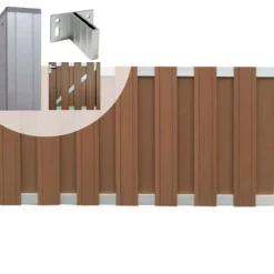 C-Wood Tuinhek met poort set composiet Stijl bruin met blank aluminium frame (4,88 mtr)