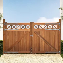 Dubbele poort hardhout bankirai Belmonte met trellis incl. beslag (300 x 180 cm)