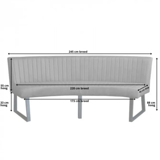Eetkamerbank - Hengelo - stof Element lichtgrijs 04 - geschikt voor ovale tafel 240 cm