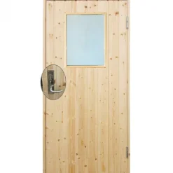 Enkele deur met raam incl. kozijn en beslag - Rechtsdraaiend - Onbehandeld - 88,6 x 197,8 cm