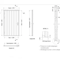 Enkele plaatdeur XL met kozijn - linksdraaiend - zwart - 1200 x 2115 mm incl. beslag