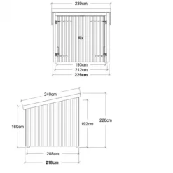 Gesloten berging dubbele deur 5 m2 onbehandeld 218 x 229 x 220 cm