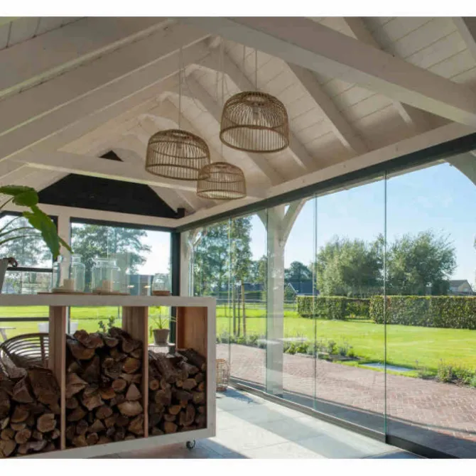 Glazen schuifwand - Rechts schuivend - H 2270 mm x B max. 3405 mm - RAL 9016 verkeerswit