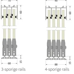 Glazen schuifwand - Rechts schuivend - H 2270 mm x B max. 3405 mm - RAL 9016 verkeerswit