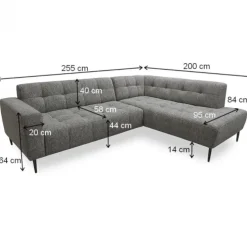 Hoekbank Bovino open eind rechts - Bella 55 - 2,00 x 2,55 mtr breed