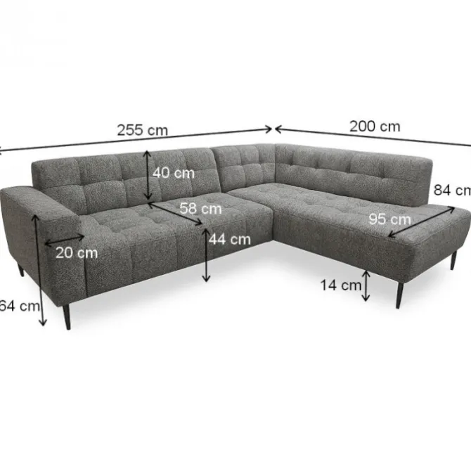 Hoekbank Bovino open eind rechts - Bella 55 - 2,00 x 2,55 mtr breed