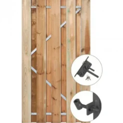 HomingXL Tuindeur grenen recht met stalen frame groen geimpregneerd (100 x 195 cm) inclusief zwart beslag