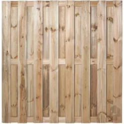 Hout & Beton schutting grijs - Grenen recht 15L rvs groen geimpregneerd (180 x 180 cm) dikte 4,7 cm