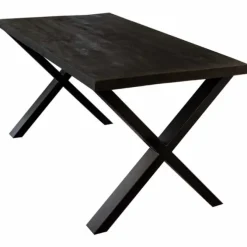 I-Catchers Eettafel massief Mango zwart - 160 x 90 x 78 cm - Bladdikte 5,6 cm - X-poot