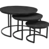 Industriële bijzettafel rond massief Mango zwart - Set van 3