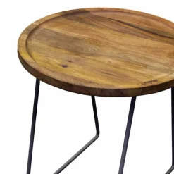 Industriële bijzettafel rond massief Mango - Set van 2