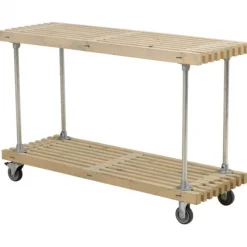 Lattenbijzettafel vuren met wielen - Lengte 140 cm driftwood geverfd