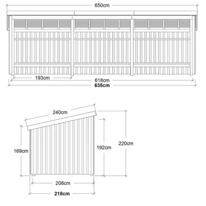 Multi tuinhuis open 14 m2 onbehandeld 218 x 635 x 220 cm - Type A