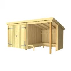 Overdekt huis met u-hoekbank en schuur 9,5 m2 - 432 x 218 x 169/220 cm