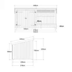 Overdekt huis met u-hoekbank en schuur 9,5 m2 - 432 x 218 x 169/220 cm