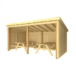 Overkapping met 2 picknicktafels 9,5 m2 - 432 x 218 x 169/220 cm