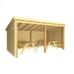 Overkapping met 2 picknicktafels 9,5 m2 - 432 x 218 x 169/220 cm