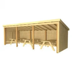 Overkapping met 3 picknicktafels 14 m2 - 635 x 218 x 169/220 cm