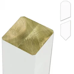 Paal vuren 9 x 9 cm wit met gepunte en afgeronde kant geschaafd