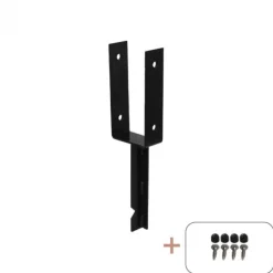 Paalhouder gepunt U gegalvaniseerd zwart tbv tuinpaal van 9 x 9 cm - 40 cm