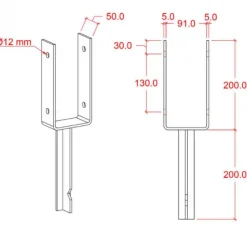 Paalhouder gepunt U gegalvaniseerd zwart tbv tuinpaal van 9 x 9 cm - 40 cm