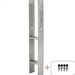 Paalhouder H gegalvaniseerd incl. schroeven tbv tuinpaal van 9 x 9 cm - 60 cm