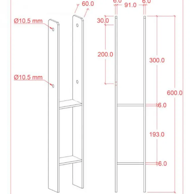 Paalhouder H gegalvaniseerd incl. schroeven tbv tuinpaal van 9 x 9 cm - 60 cm