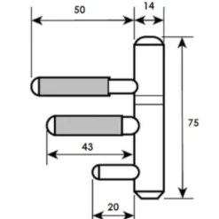 Paumelle voor houten kozijn 75 x 14 mm voor opdekdeuren - zwart gepoedercoat