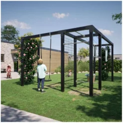 Pergola hout met schommel, fitness en waslijn - 369/306 x 108 x 208 cm