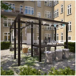 Pergola hout met tafel, fitness en waslijn - 369/297 x 108 x 208 cm