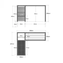 Pergola hout met tafel, fitness en waslijn - 369/297 x 108 x 208 cm