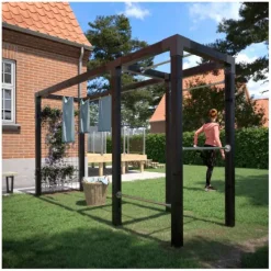 Pergola hout met waslijn en fitness - 369 x 108 x 208 cm
