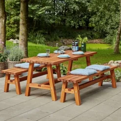 Picknicktafel vuren - Country - gegrond teak - 181 x 177 x 76 cm
