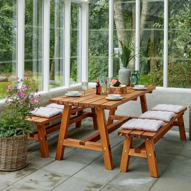 Picknicktafel vuren - Country - gegrond teak - 181 x 177 x 76 cm