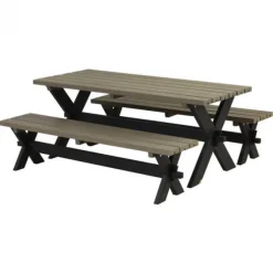 Picknicktafel vuren geimpregneerd - Nostalgi - zwart en grijsbruin - 76 x 177 x 72 cm