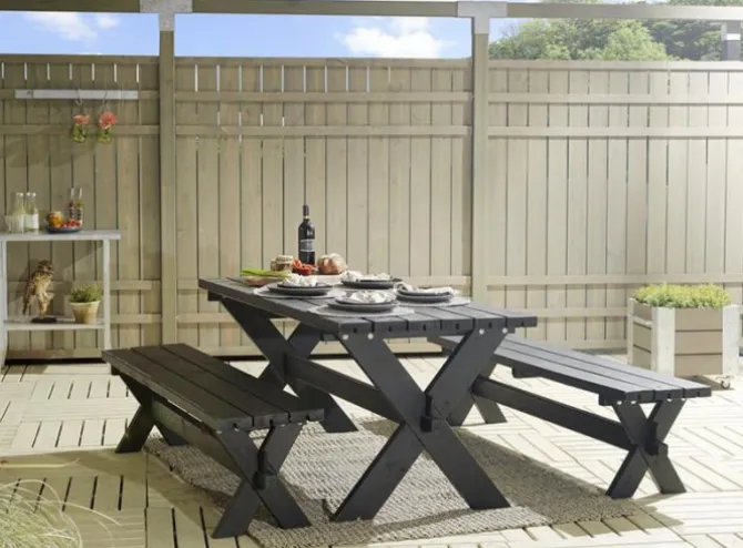 Picknicktafel vuren geimpregneerd - Nostalgi - zwart - 76 x 177 x 72 cm