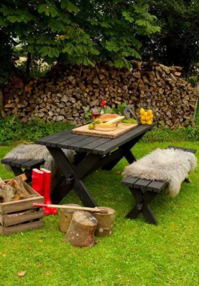 Picknicktafel vuren geimpregneerd - Nostalgi - zwart - 76 x 177 x 72 cm