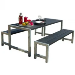 Plus Danmark Tuinset Plankesaet - Hout & Staal - 1 tafel en 2 banken
