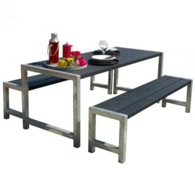 Plus Danmark Tuinset Plankesaet - Hout & Staal - 1 tafel en 2 banken