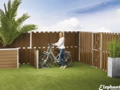 Schutting composiet Design bruin met blank aluminium frame (180 x 180 cm)