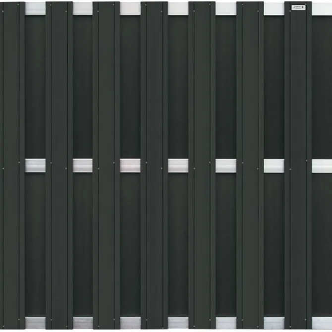 Schutting composiet Design antraciet met blank aluminium frame (180 x 180 cm)