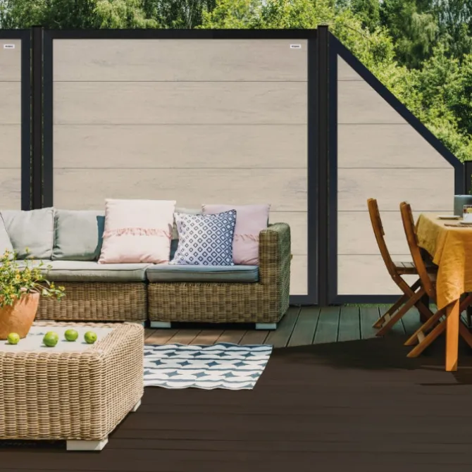 Schutting composiet Forte betongrijs met antraciet aluminium kader (180 x 180 cm)